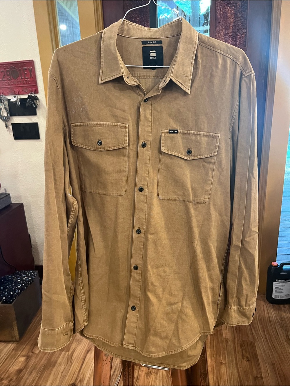 G-Star Men's Casual Button-Down Shirt in Khaki Brown - Picture 2 of 6